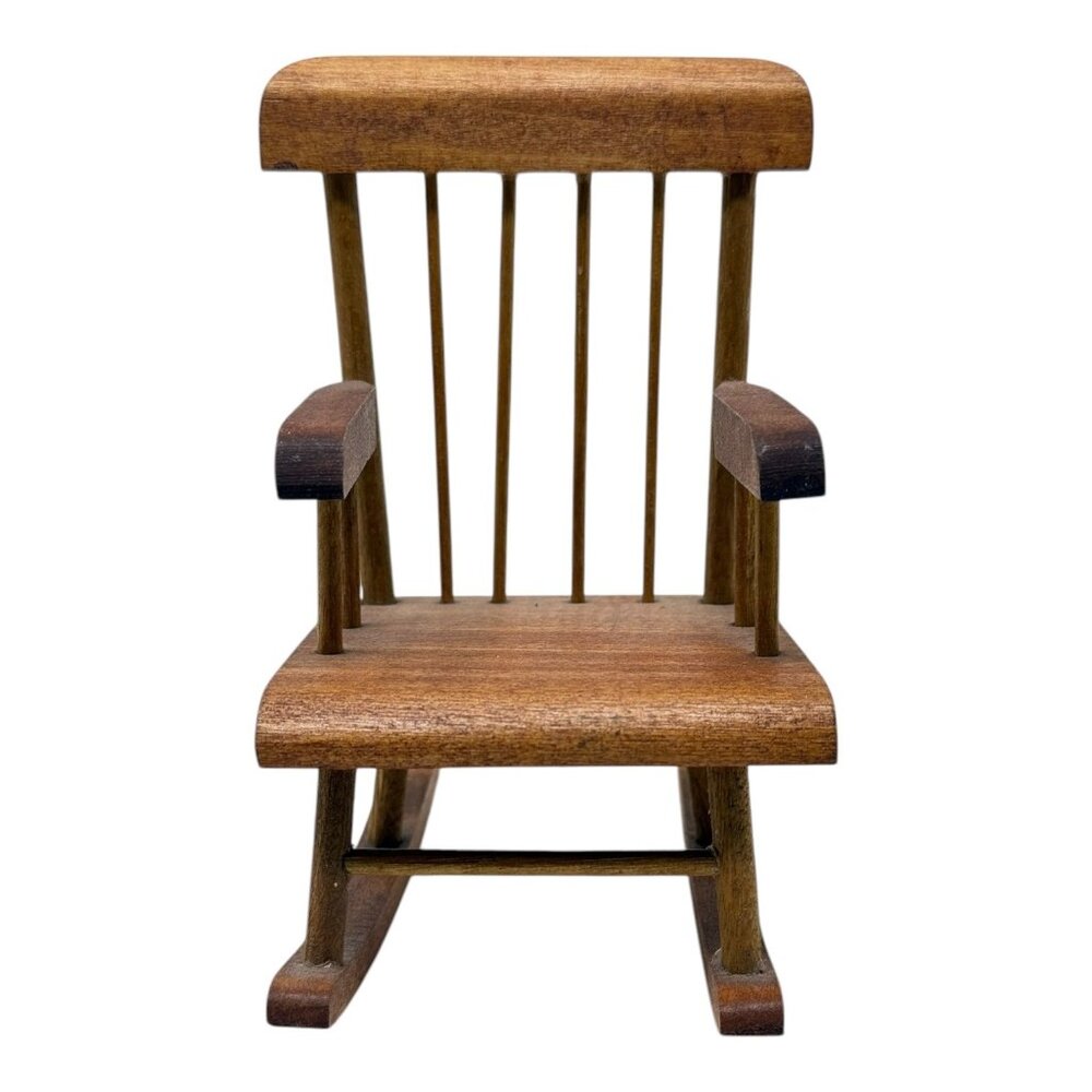 Dollhouse Miniature Wooden Brown Rocking Chair Spindle Back Decor